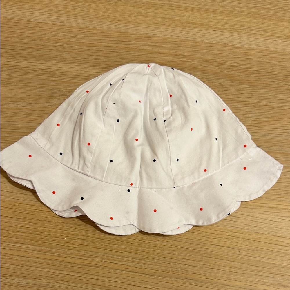 Jacadi White Hat with Red and Black Dots
